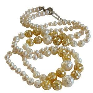 Doug Paulus DP Pearl Sterling Silver 925 Necklace Strand Beaded Mother Of Pearl